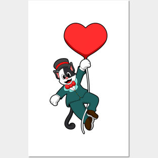 Cat as Groom with Heart Balloon Posters and Art